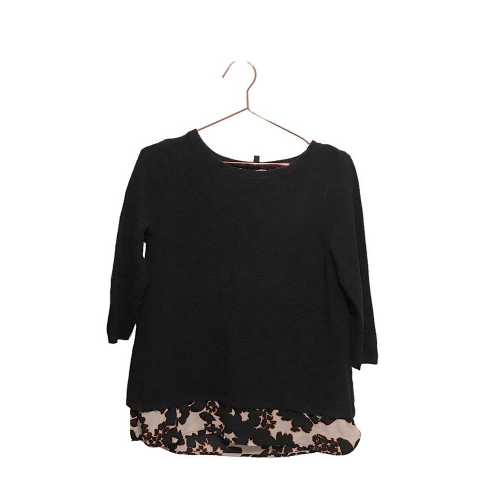 THE LIMITED Navy & Print 3/4 Sleeve Sweater size Small